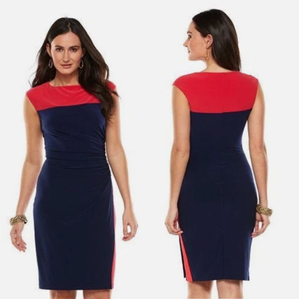 RALPH LAUREN Jersey Ruched Dress Pink/Navy Size 16